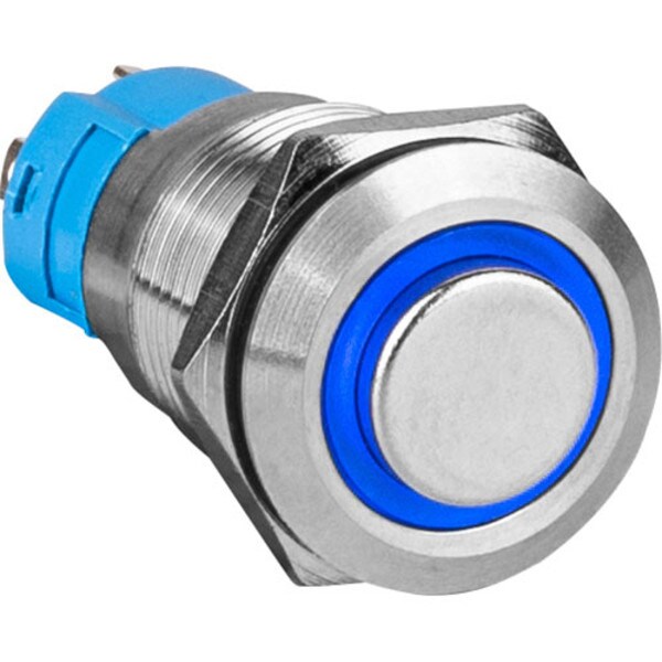 Main product image for SPST NO Momentary 12mm Stainless Steel Tamper/Waterproof Raised Push Button Switch with Blue Ring060-956